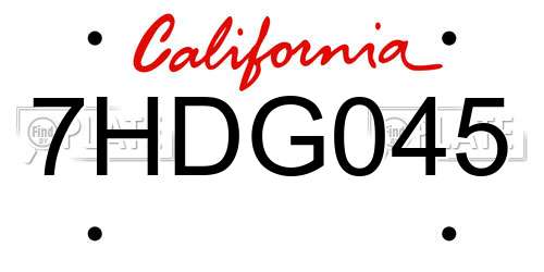 7HDG045 California License Plate