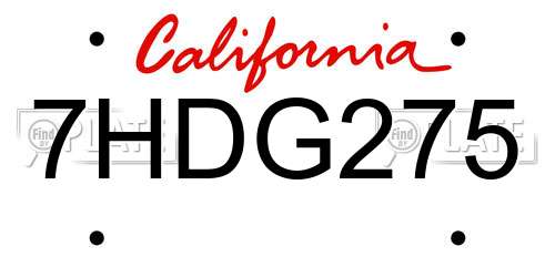 7HDG275 California License Plate