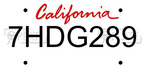 7HDG289 California License Plate