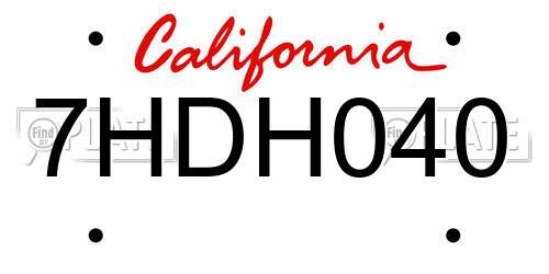 7HDH040 California License Plate