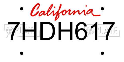 7HDH617 California License Plate