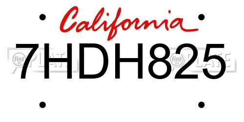 7HDH825 California License Plate
