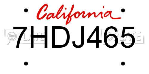 7HDJ465 California License Plate