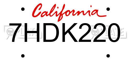 7HDK220 California License Plate