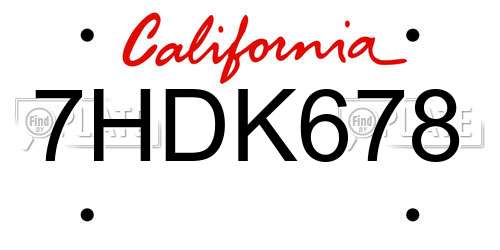 7HDK678 California License Plate