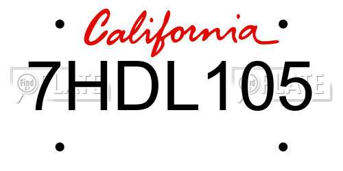 7HDL105 California License Plate