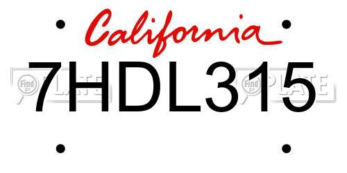 7HDL315 California License Plate