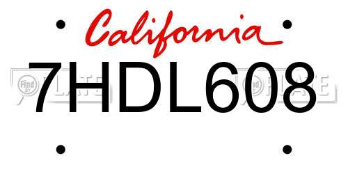 7HDL608 California License Plate