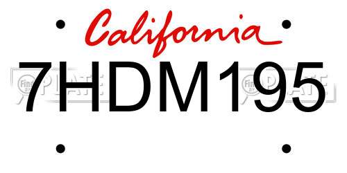 7HDM195 California License Plate