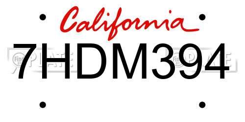 7HDM394 California License Plate