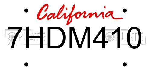7HDM410 California License Plate
