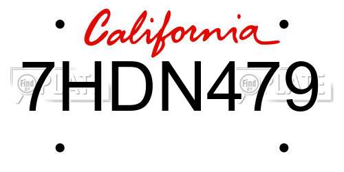 7HDN479 California License Plate