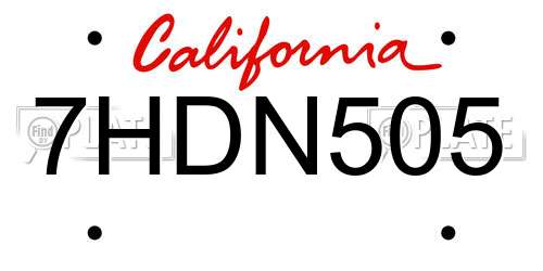 7HDN505 California License Plate