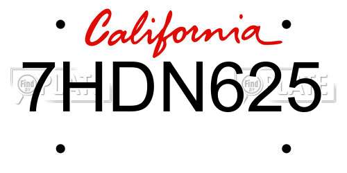 7HDN625 California License Plate