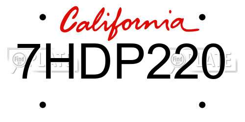 7HDP220 California License Plate
