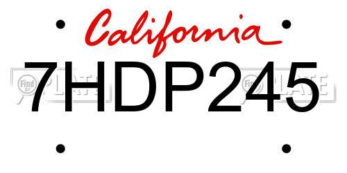 7HDP245 California License Plate