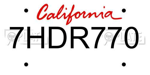 7HDR770 California License Plate