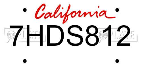 7HDS812 California License Plate