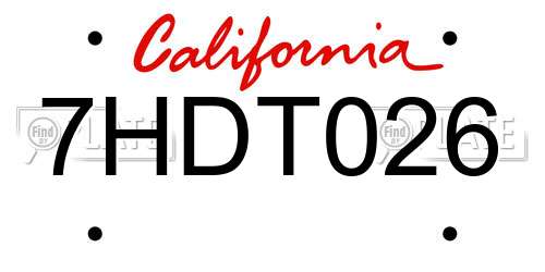 7HDT026 California License Plate