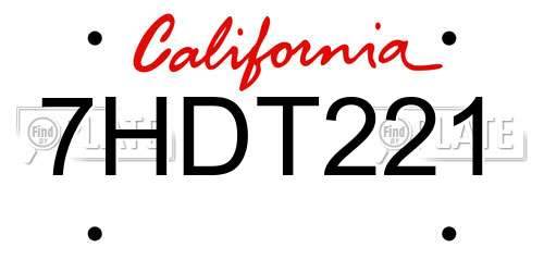 7HDT221 California License Plate
