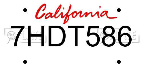7HDT586 California License Plate