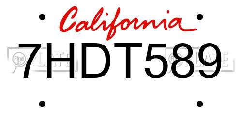 7HDT589 California License Plate