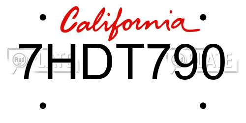 7HDT790 California License Plate