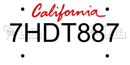 7HDT887 California License Plate