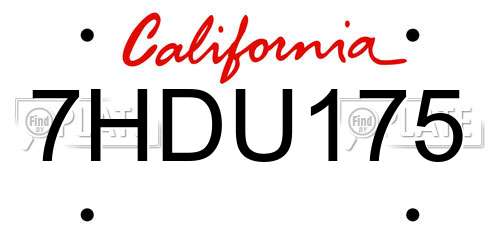 7HDU175 California License Plate