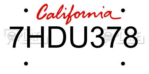 7HDU378 California License Plate
