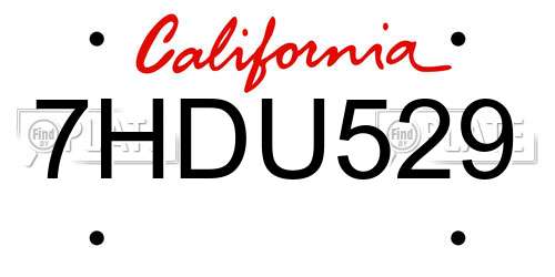 7HDU529 California License Plate