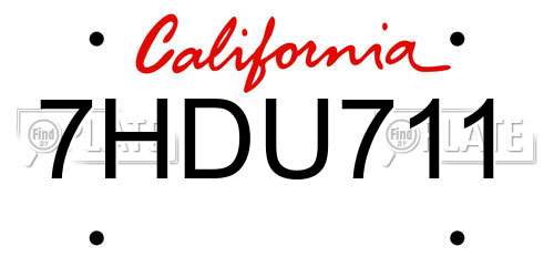 7HDU711 California License Plate
