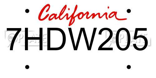 7HDW205 California License Plate