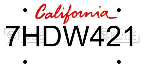 7HDW421 California License Plate