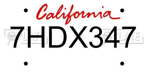 7HDX347 California License Plate