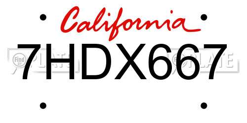 7HDX667 California License Plate