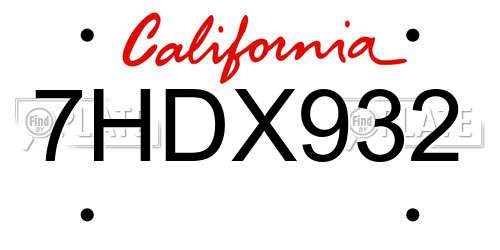 7HDX932 California License Plate