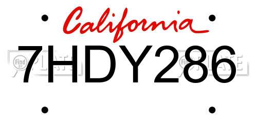 7HDY286 California License Plate