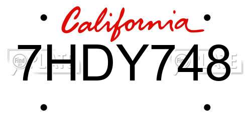 7HDY748 California License Plate