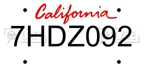 7HDZ092 California License Plate