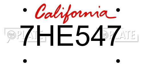 7HE547 California License Plate