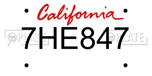 7HE847 California License Plate
