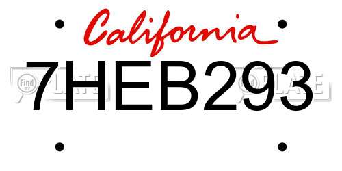 7HEB293 California License Plate