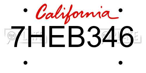 7HEB346 California License Plate