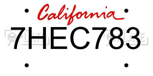 7HEC783 California License Plate