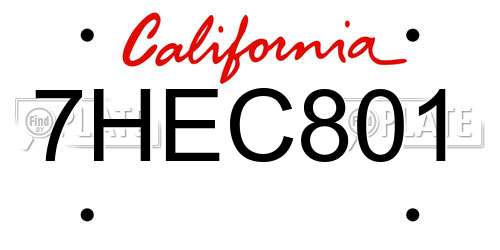 7HEC801 California License Plate
