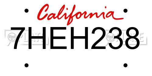 7HEH238 California License Plate
