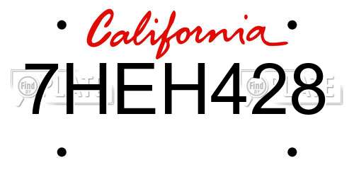 7HEH428 California License Plate
