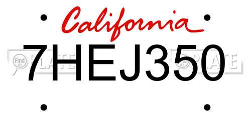 7HEJ350 California License Plate