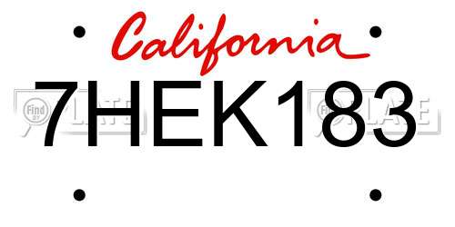 7HEK183 California License Plate